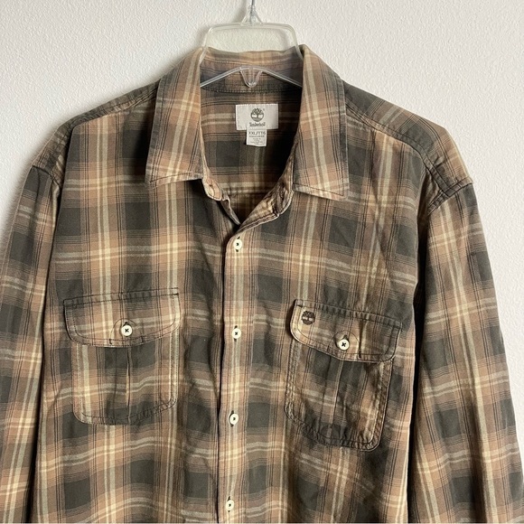 Men’s Timberland Brown Plaid Vintage Button Down Long Sleeve Size XXL! - Picture 5 of 7